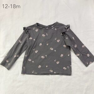 (🎨$3 PLAY) H&M 12-18 Months Baby Toddler Grey Floral Ruffle Long Sleeve Top Girl